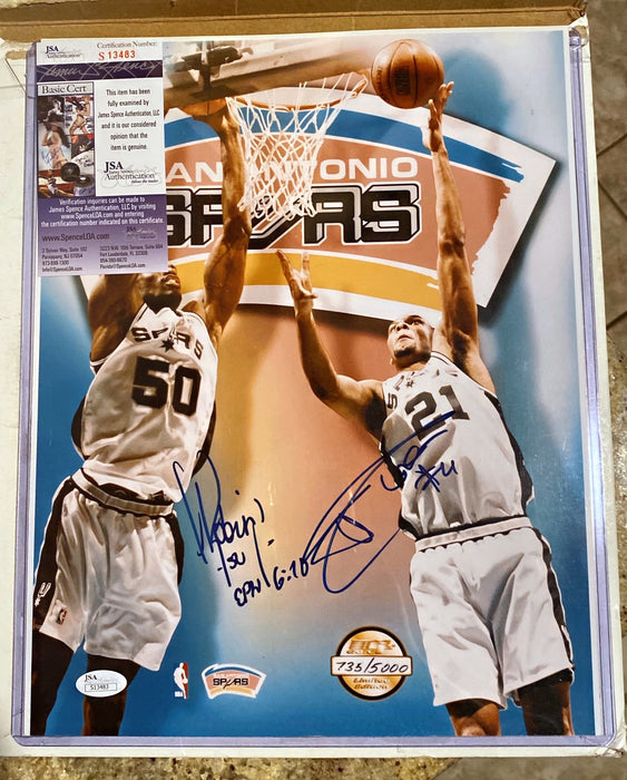 Tim Duncan and David Robinson Autographed 11x14 Spurs Photo - JSA Authenticated