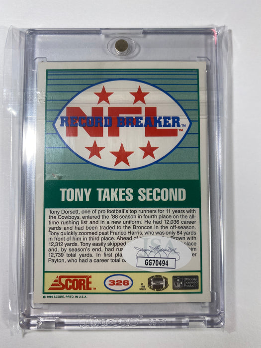 Tony Dorsett Autographed 1989 Score Card - JSA Authenticated (Denver Broncos)