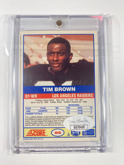 Tim Brown Autographed 1989 Score Card - JSA Authenticated (Los Angeles Raiders)