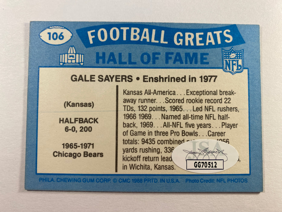 Gale Sayers Autographed 1988 Swell Football Greats Card - Chicago Bears - JSA Authenticated
