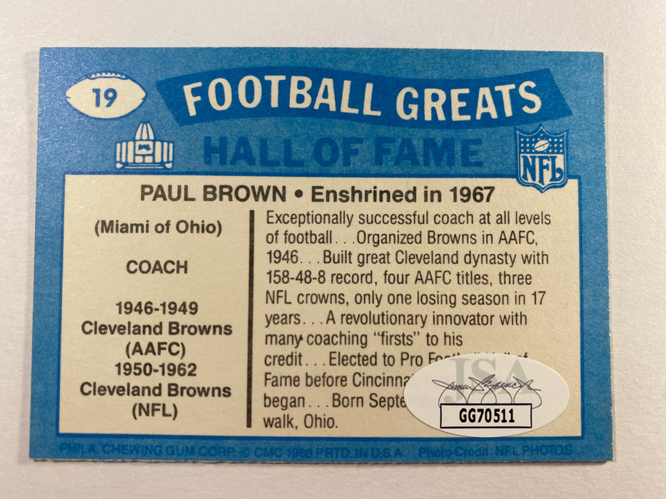 Paul Brown Autographed 1988 Swell Football Greats Card - Cleveland Browns - JSA Authenticated