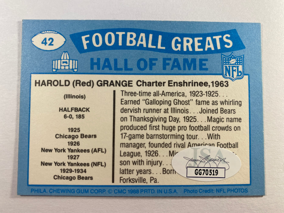 Red Grange Autographed 1988 Swell Football Greats Card - Chicago Bears - JSA Authenticated