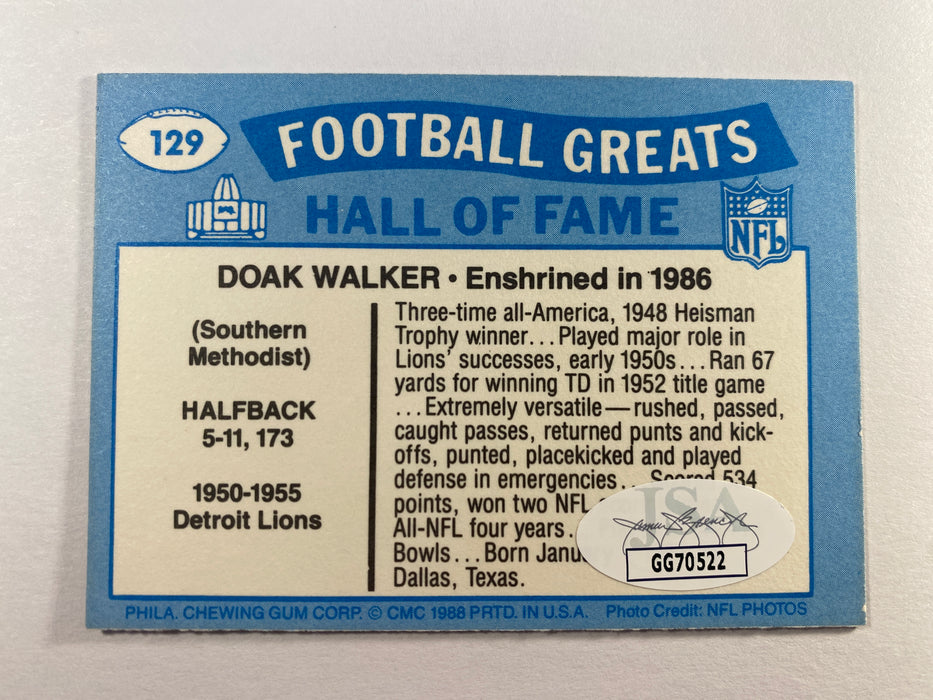 Doak Walker Autographed 1988 Swell Football Greats Card - Detroit Lions - JSA Authenticated