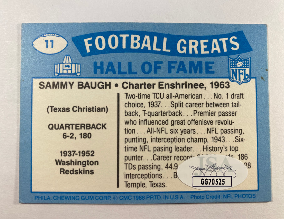 Sammy Baugh Autographed 1988 Swell Football Greats Card - JSA Authenticated